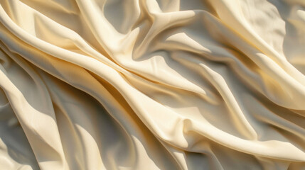  - Soft beige fabric with gentle folds and creases, illuminated by natural light, creating serene and elegant atmosphere. texture invites touch and adds warmth to any setting