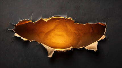 Poster - Torn edge paper design reveals glowing center, creating striking contrast against dark background. This artistic element adds depth and intrigue to any creative project