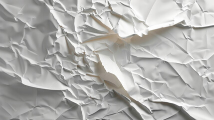 Poster - Crumpled white paper texture with intricate folds and creases, creating dynamic and abstract background that evokes sense of depth and complexity