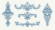 © bow - Hand drawn vector retro victorian ornaments set. engraving illustration of Floral decorative vector elements set, rococo and baroque style, vintage royal details