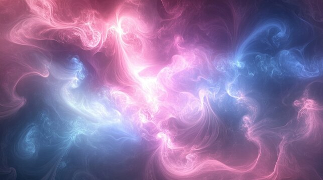 A dreamy abstract background with soft swirls of pastel gradients in shades of pink, lavender, and blue, illuminated by subtle glowing accents