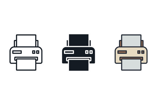printer icons isolated on White Background. Flat style design,symbol collection