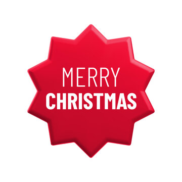 Vector cartoon 3d Merry Christmas sticker medal realistic icon. Cute red round wavy season greetings label, Christmas gift tag, Xmas badge. Decorative element with lettering, winter holiday seal badge