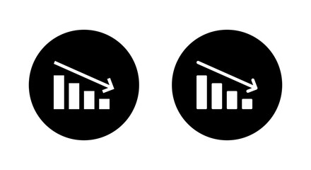 Poster - Decline bar chart with downward trend arrow icon. Decrease, loss, and financial crisis symbol in black circle