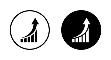 Poster - Growth bar chart with rising arrow icon. Business success and financial increase symbol inside black circle