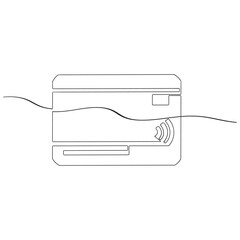 Poster - Bank card with a chip credit card one line art. Continuous line drawing of bank finance financial   payment data savings economic wealth credit