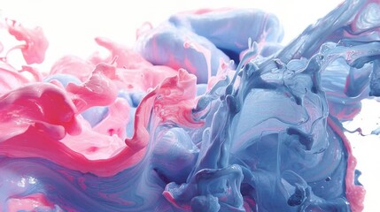 Poster - Pink and blue liquid paint splashes dynamically collide against a white background.
