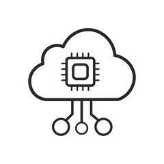 Poster - Cloud with Microprocessor outline icon with white background – AI Cloud-Based Computing Architecture, Vector illustrator, isolated icon, Sign. symbol graphic 