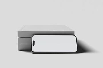 Smartphone mockup set with transparent screen  isolated on transparent background, detailed mobile phone mockups, White realistic blank of A4 and A5 cover book.