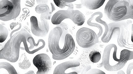 Fototapete - Seamless gray and black brushstroke pattern with geometric shapes, creating contemporary artistic texture against white background