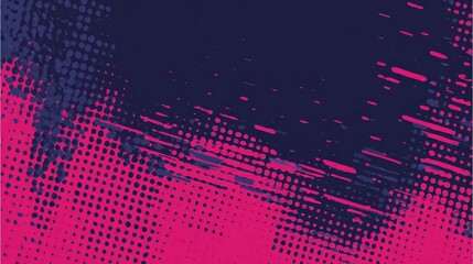 Poster - Pink and purple halftone dots merge, creating a dynamic pattern of diagonal lines against a dark purple background, offering a modern and vibrant visual experience
