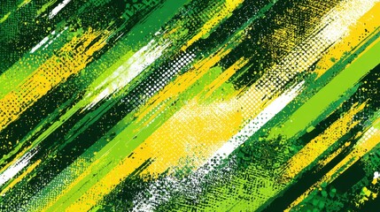 Poster - Vibrant green and yellow paintbrush strokes forming dynamic diagonal pattern, representing artistic energy and graphic design potential