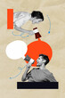 © deagreez - Template sketch image composite artwork collage of young man woman hand hold loudspeaker talk proclaim attention speech megaphone talk