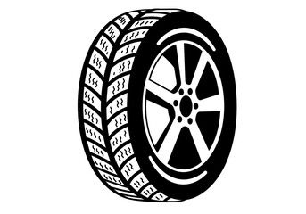 Fototapete - A black and white illustration of a tire with a rim and tread pattern on a white background