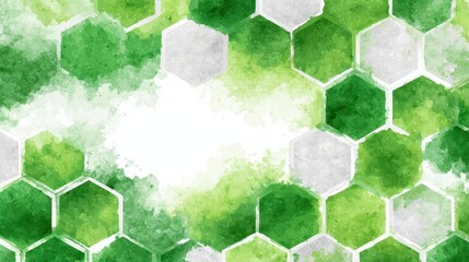 Fototapete - Watercolor hexagonal pattern blending green and grey hues, delivering contemporary geometric aesthetic for digital design and professional visual presentations