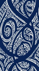 Poster - Intricate white tribal tattoo patterns create a striking contrast against a classic blue backdrop, forming a seamless design suitable for various applications