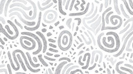 Fototapete - Abstract gray seamless pattern featuring scribbled lines, swirls, circles, and geometric shapes, creating a modern design ideal for backgrounds and textiles