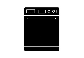 Fototapete - A black and white minimalist illustration of a dishwasher with a control panel on top front