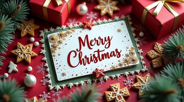A hyper realistic image captures a unique Merry Christmas card with a prominent 