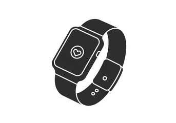 Fototapete - A dark gray smartwatch with a heart icon on the screen and a matching band on a white background