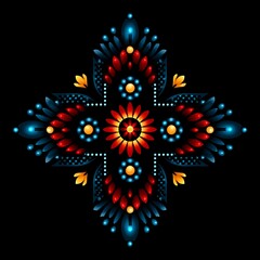 Poster - Vibrant Red Blue Gold Mandala Cross Pattern Design