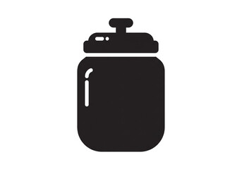 Fototapete - A black silhouette of a jar with a lid and a small knob on top against a white background space
