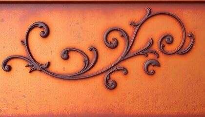 Poster - Elegant decorative swirl pattern on vintage orange background graphic design close-up art