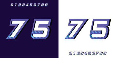 Leinwandbilder - Racing number 75 in purple and halftone on white and black background