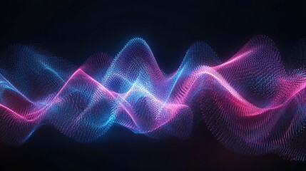 Fototapete - Vivid neon waves vibrating deep in a dark tech world