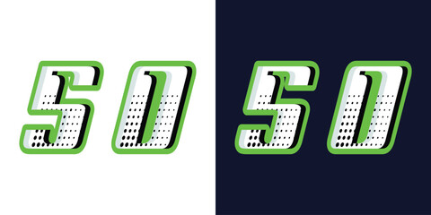 Leinwandbilder - Automotive racing effect design number 50, green and white color with halftone effect