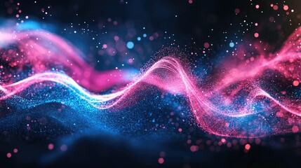 Fototapete - Radiant signal waves dancing through deep dark space