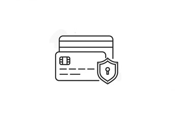 Aufkleber - Outline of credit cards stacked with a security shield icon on a plain white background view