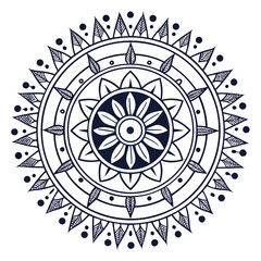 Poster - Intricate Tribal Mandala Cat Illustration with Sharp Lines Featuring a Detailed Geometric Design in Black Red Green Blue Yellow Cyan and Magenta on White Background