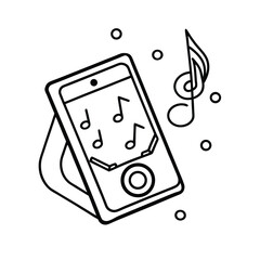 Poster - Black and white illustration of a music player with musical notes and geometric design