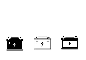 Fototapete - Three battery icons in black and white showing different styles and designs on a white background