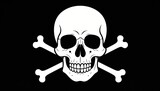 Classic skull and crossbones symbol, depicting pirate flag on dark backdrop
