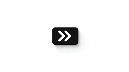 Fototapete - Black Rounded 3D Fast Forward Button with White Double Chevrons on White Background