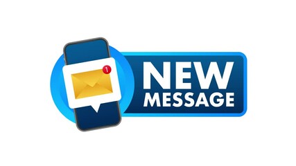 Poster - New message notification with smartphone and speech bubble on white and green screen