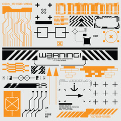 Wall Mural - y2k 2000s scifi cyberpunk retro-futuristic layout template set dashboard hud for ux-ui application, 
