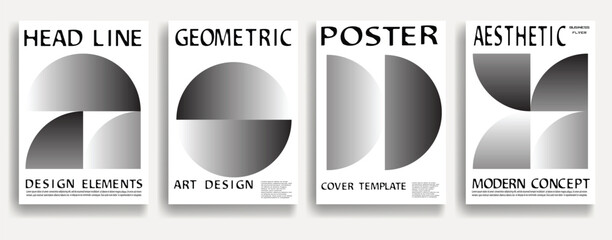 Poster - Modern posters . Vector design composition with various geometric shapes . Abstract contemporary art . Vector art ideal for media, ads, covers, brochures, banners. Gradient black and white.