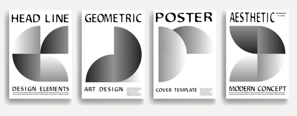 Poster - Modern posters . Vector design composition with various geometric shapes . Abstract contemporary art . Vector art ideal for media, ads, covers, brochures, banners. Gradient black and white.