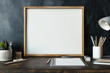 Detailed Image of Blank Frame and Supplies on Desk