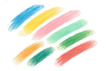 Fototapete - Soft pastel brushstrokes forming colorful artistic pattern, blending dynamic textures against transparent surface with creative graphic potential