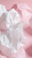 Poster - A pile of crumpled white paper on a pink surface