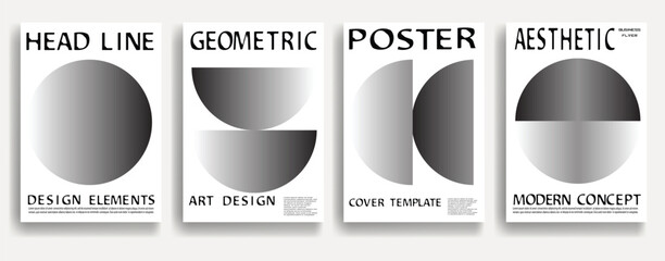Poster - Modern posters . Vector design composition with various geometric shapes . Abstract contemporary art . Vector art ideal for media, ads, covers, brochures, banners. Gradient black and white.