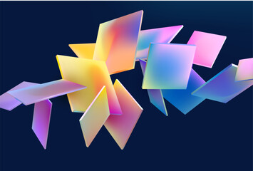 Fototapete - Multicolored 3D squares. Glass iridescent geometric shape. Abstract conceptual background