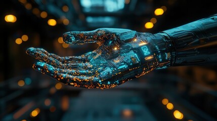 Poster - Robotic Hand with Futuristic Glow and Circuit Patterns