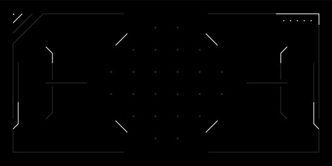 Fototapete - Futuristic HUD overlay with cyberpunk UI elements. Tech style screen for drone footage, VR game, or sci fi interface. Digital radar, glitch effects, sci fi layout, and clean tactical display.