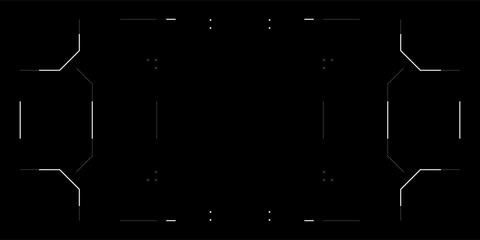 Poster - Futuristic HUD UI overlay with cyberpunk tech frame. Digital elements include glitchy target reticle, radar, camera view and sci fi interface. Clean layout for drone, VR or game screen design.