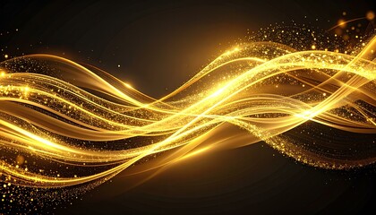 Poster - abstract golden shimmering wave line on black background